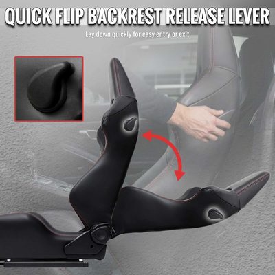 Universal Racing Seat Black Pu Nappa With Double Red Stitch