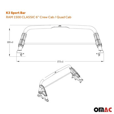 2011-2023 Ram 1500 Sports bar Roll Bar Sport Rack Head Cargo Bed Black
