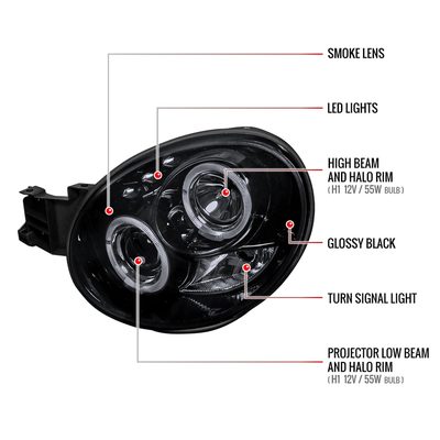 2002-2003 Subaru Impreza Dual Halo Bug Eye Projector Headlights Black/Smoke