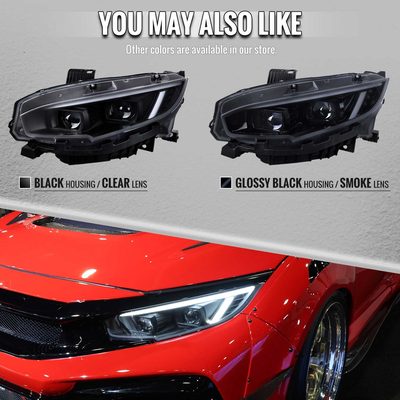 For Honda Civic 2016-2021 Full LED Projector Headlights Sequential DRL Black Smoked Lens Glossy