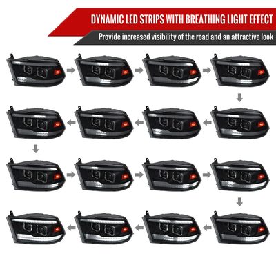 2009-2018 Dodge RAM 1500 / RAM 2500 3500 Headlights Matte Black/Smoked