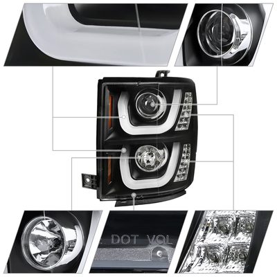 2014-2015 Chevy Silverado 1500 LED U-Bar Headlights LED Signal Lights Black