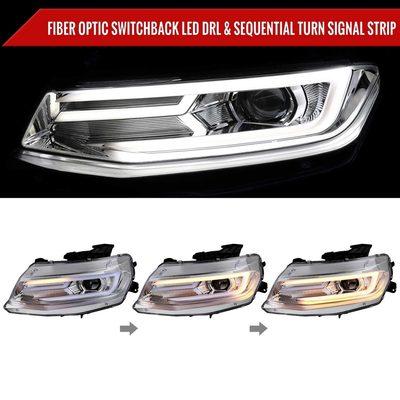For Chevrolet Camaro 2016-2018 LED Strip Projector Headlights Turn Signal Lights Chrome Housing Clear Lens