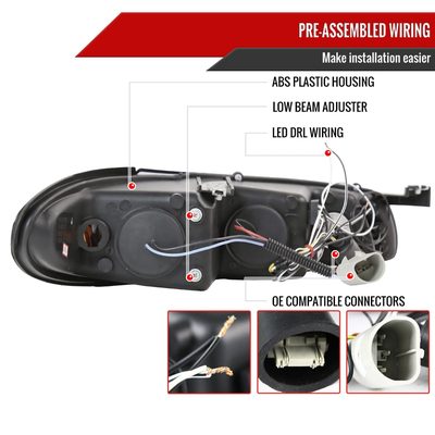 1997-2003 Pontiac Grand Prix Dual Halo Projector Headlights Glossy Black/Smoke