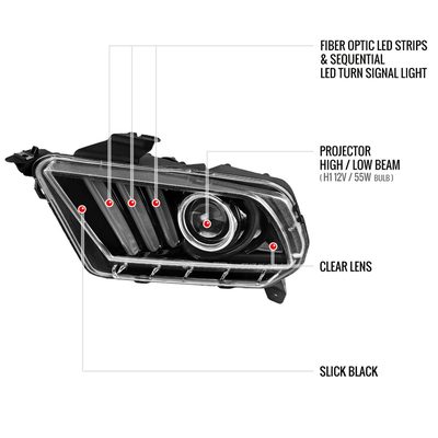 2010-2014 Ford Mustang LED Bar Projector Headlights Turn Signals Jet Black