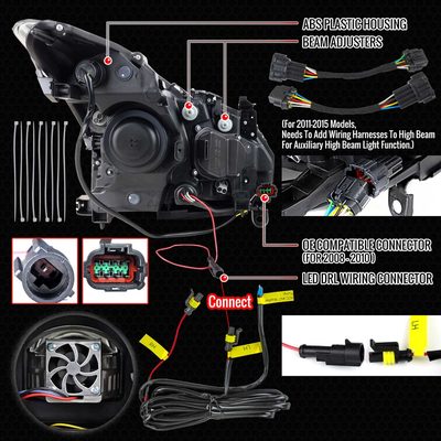 For Infiniti G37 2008-13 / Q60 Coupe 2014-15 LED Projector Headlights Sequential Matte Black Clear Lens Switchback
