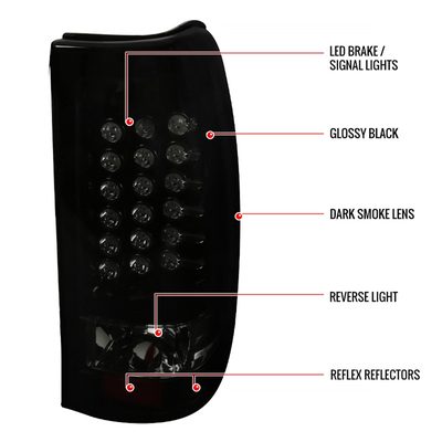 1999-2002 Chevy Silverado/ 99-2006 GMC Sierra LED Tail Lights Glossy Black/Smoke