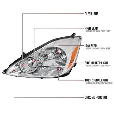 2004-2005 Toyota Sienna Driver Side Factory Headlights Amber Reflector Chrome