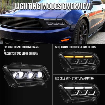 For Ford Mustang 2010-2014 Full LED Projector Headlights Sequential DRL Matte Black Clear Lens