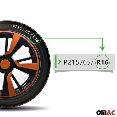 Twintone Hub Caps Wheel Cover 16" Black & Orange Insert Full Set 4 pcs.