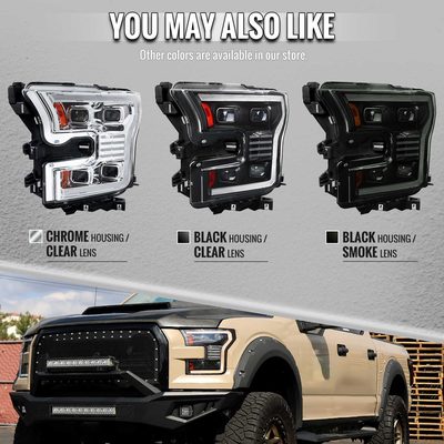 For Ford F-150 2015-2017 LED Projector Headlights Switchback Sequential Turn Signal DRL Chrome