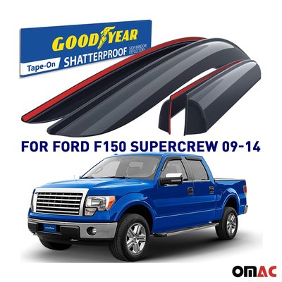 Goodyear Wind Deflectors for Ford F-150 / F-150 Raptor 2009-2014 SuperCrew 4 Pcs