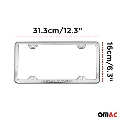 NEW YORK Print License Plate Frame Chrome Stainless Steel 2 Pcs.