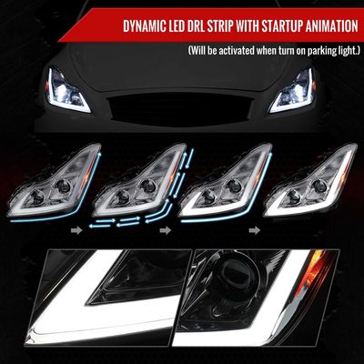 For Infiniti G37 2008-13 / Q60 Coupe 2014-15 LED Projector Headlights Sequential Chrome Housing Clear Lens Switchback