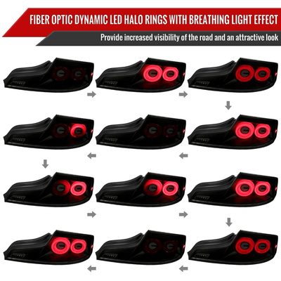 2003-2007 Infiniti G35 Coupe Red LED Halo Signal Tail Lights Matt Black/Smoke