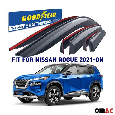 Goodyear Wind Deflectors for Nissan Rogue 2021-2025 Tape-On Premium Smoke 6 pcs