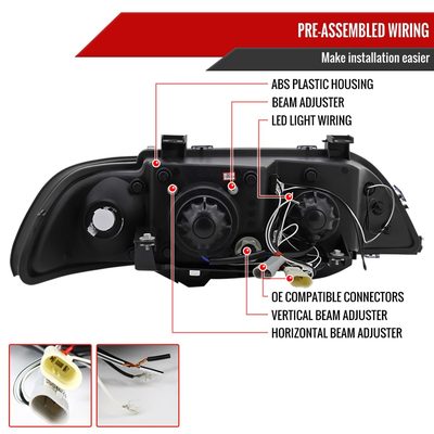 1996-2003 BMW E39 5 Series Dual Halo Projector Headlights Chrome/Clear Lens