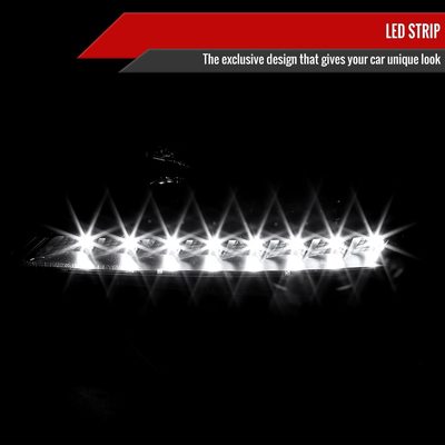 2005-2010 Pontiac G6 Projector Headlights w/ LED Light Strip Matte Black/Clear