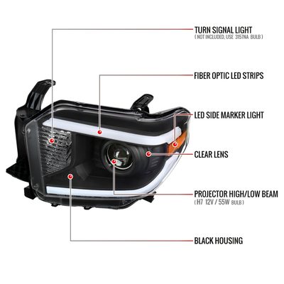 2014-2021 Toyota Tundra LED Projector Headlights Matte Black/Clear Lens