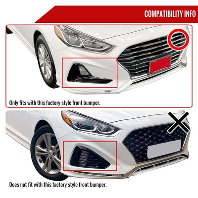 2018-2019 Hyundai Sonata Glossy Black 3Pcs Front Bumper Lip Splitter Kit