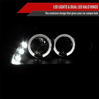 1998-2002 Honda Accord Dual Halo Projector Headlights Matte Black/Clear Lens
