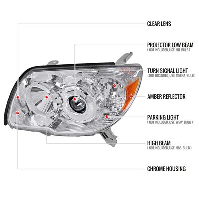 2006-2009 Toyota 4Runner SR5 Limited Projector Style Headlights Chrome/Clear