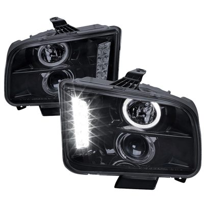 2005-2009 Ford Mustang Halo Projector Headlights LED Light Strip Black/Smoke