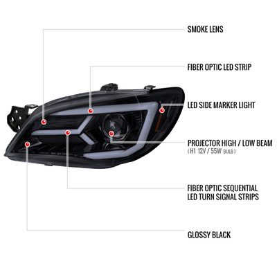 2006-2007 Subaru Impreza WRX STI LED Bar Signal Projector Headlights Smoke