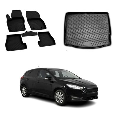 OMAC Floor Mats & Cargo Liners for Ford Focus Hatchback 2012-2018 Black