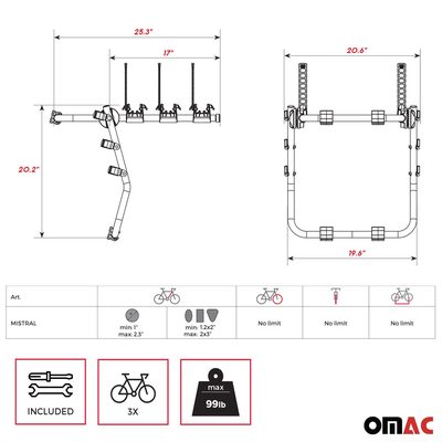 Rear Trunk Mount 3 Bike Rack Foldable Steel Carrier Hatchback Sedan SUV