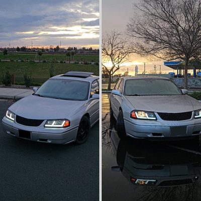 2000-2005 Chevy Impala LED Bar Factory Style Headlights Matte Black/Smoke Lens