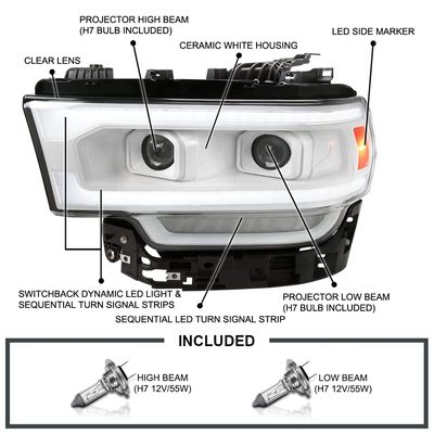 2019-2024 Dodge RAM 2500/3500/4500/5500 LED Signal Headlights White Housing