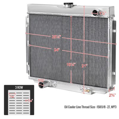 1967-1970 Ford Mustang/Mercury Cougar 390ci V8 Alu 3Row Performance Radiator