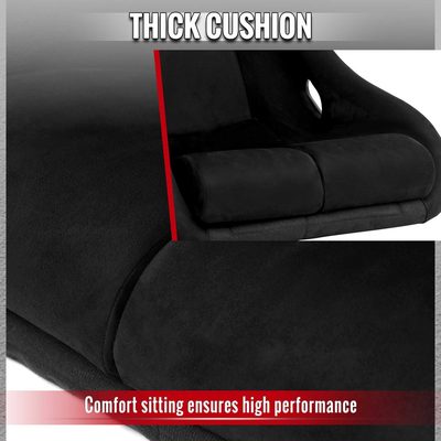 Universal Bucket Racing Seat Fiber Glass Black Suede Double Red Stitch
