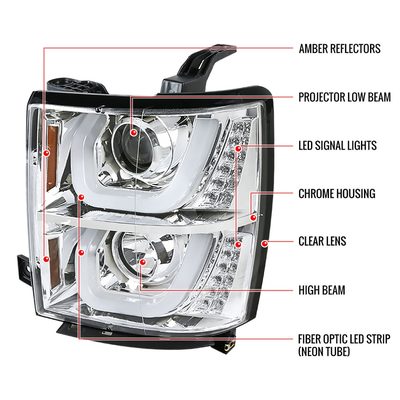 2014-2015 Chevy Silverado 1500 Dual LED U-Bar Headlights LED Signal Lights