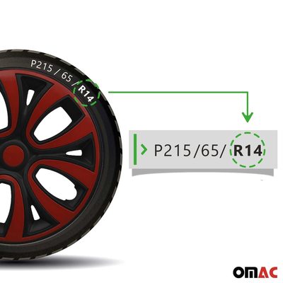 ColorFlex Hub Caps Wheel Cover 14" Black & Red Full Set 4 pcs.