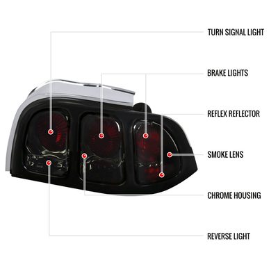 1994-1998 Ford Mustang Tail Lights Chrome Housing/Smoke Lens