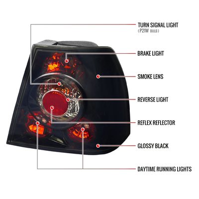 1999-2005 VW Jetta/Bora Mk4 Sedan Tail Lights Glossy Black/Smoke Lens