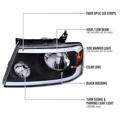 2004-2008 Ford F-150/ 2006-2008 Lincoln Mark LT LED Factory Headlights Black