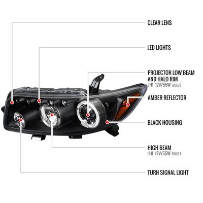 2008-2010 Scion xB Single Halo Projector Headlights Matte Black/Clear Lens