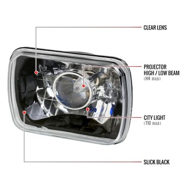 Universal 7"x6" H4 Projector Headlights Matte Black Housing/Clear Lens
