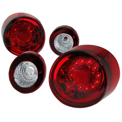 2005-2010 Chevy Cobalt Coupe LED Tail Lights & Trunk Reverse Lights Chrome/Red