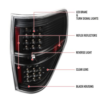 2009-2014 Ford F-150 LED Tail Lights - OZ Matte Black Housing/Clear Lens