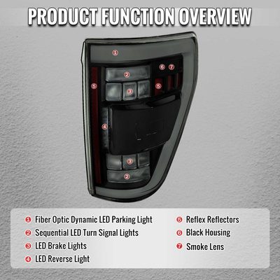 For Ford F-150 2021-2023 Ful LED Tail Light Black Housing Smoked Lens