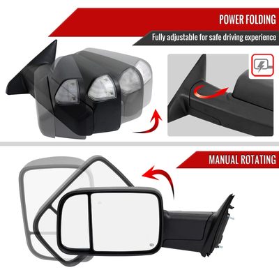 2019-2022 Ram 2500 3500 Black Auto-Fold Side Mirror & Turn Signal Driver Side