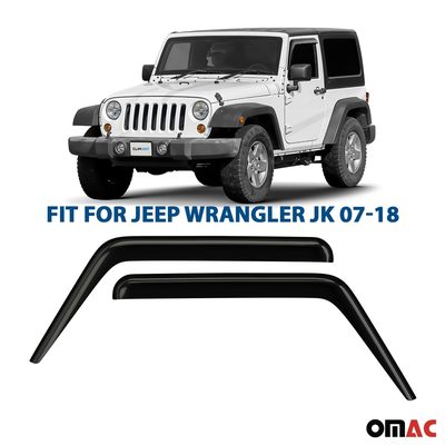 Clim Art Wind Deflectors for Jeep Wrangler JK 2007-2018 Shatterproof Smoke 2 Pcs