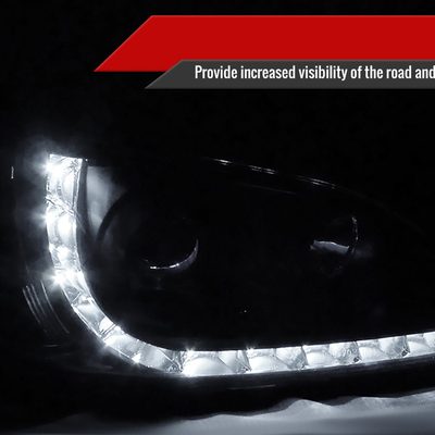 2004-2005 Honda Civic Projector Headlights R8 LED Light Strip Matt Black/Clear