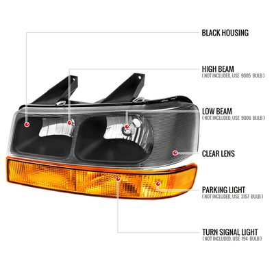 2003-2023 Chevy Express/GMC Savana Factory Headlights Amber Bumper Lamp Black