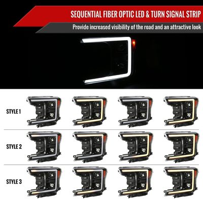2018-2020 Ford F-150 LED CBar Projector Headlights Signal Lights Black / Clear
