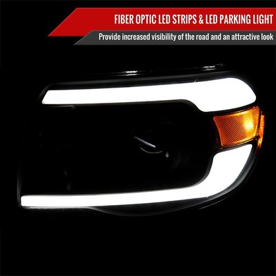 2005-2011 Toyota Tacoma LED Bar Projector Headlights Matte Black/Clear Lens